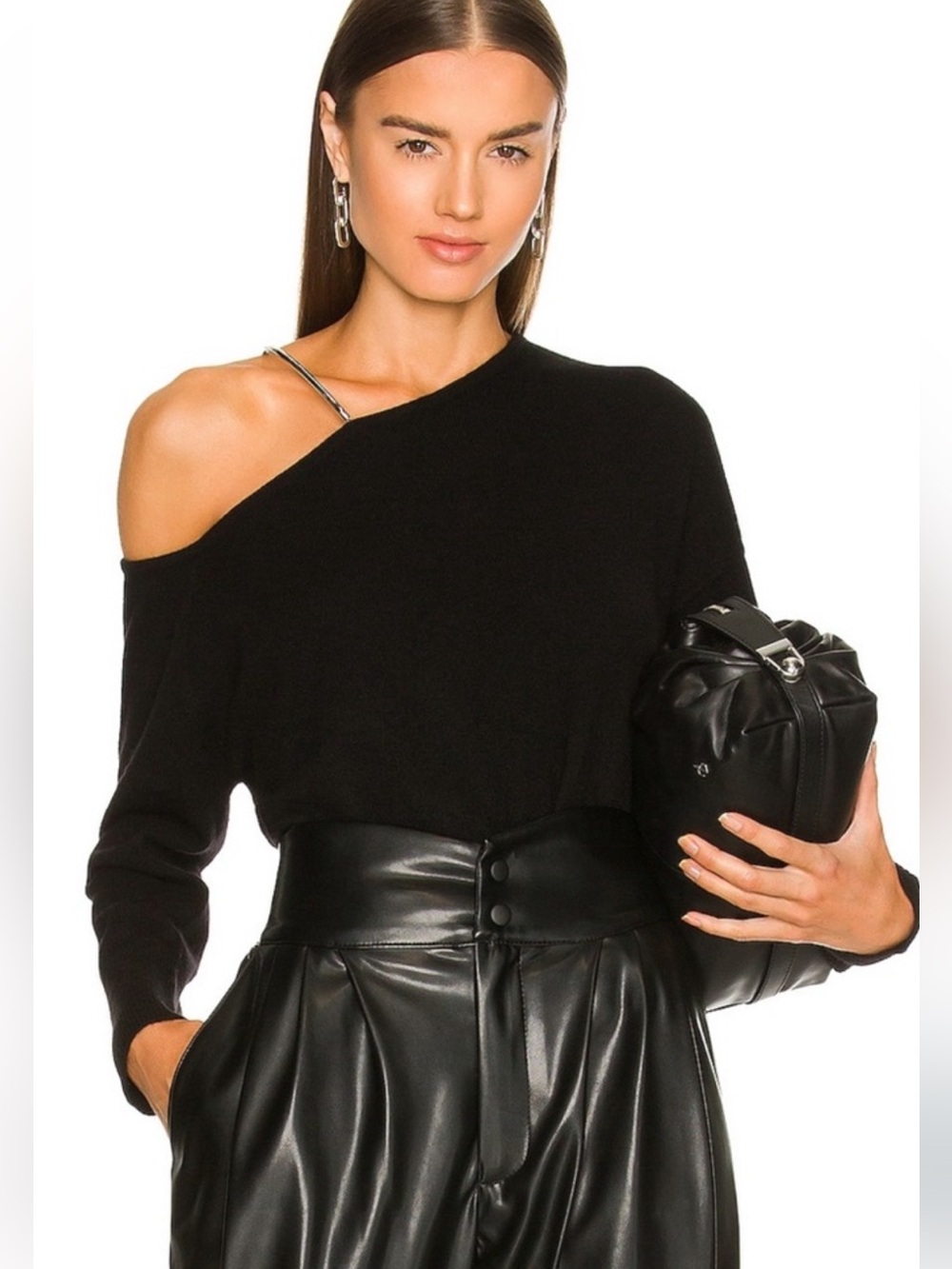 LNA Lorenzo Black Cashmere Sweater with Metal Hardware Detail Size Medium
